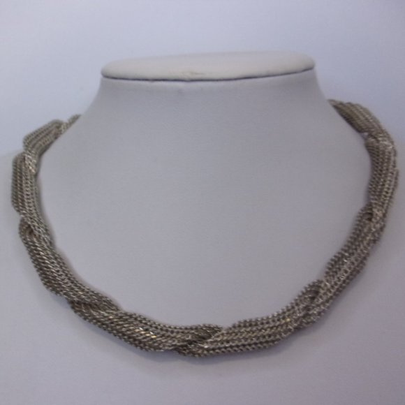 Modernist Silver Mesh Twisted Rope Necklace 18" L - Picture 1 of 9